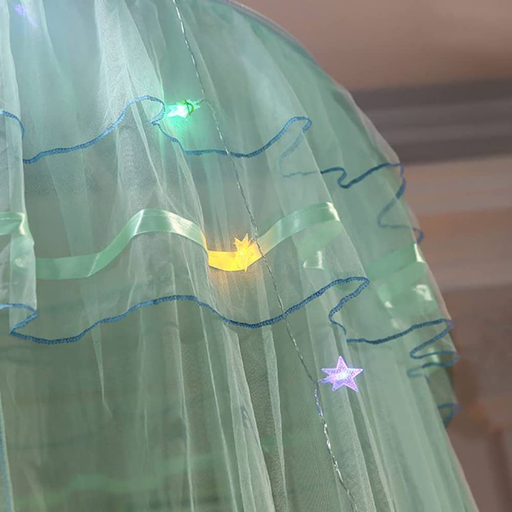 Elegant Round Dome Bed Canopy with LED Lights - Mosquito Net Curtain for Queen/King Beds, Breathable Mesh Bed Tent in Green - Perfect for Bedroom Decor, Romantic Nights & Outdoor Camping