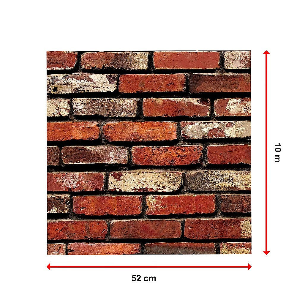 10m 3D Red Brick Print Wallpaper for Home Decor - Peel and Stick Self-Adhesive Wallpaper for Living Room, Bedroom, Kitchen, Office (Easy to Install & Remove)