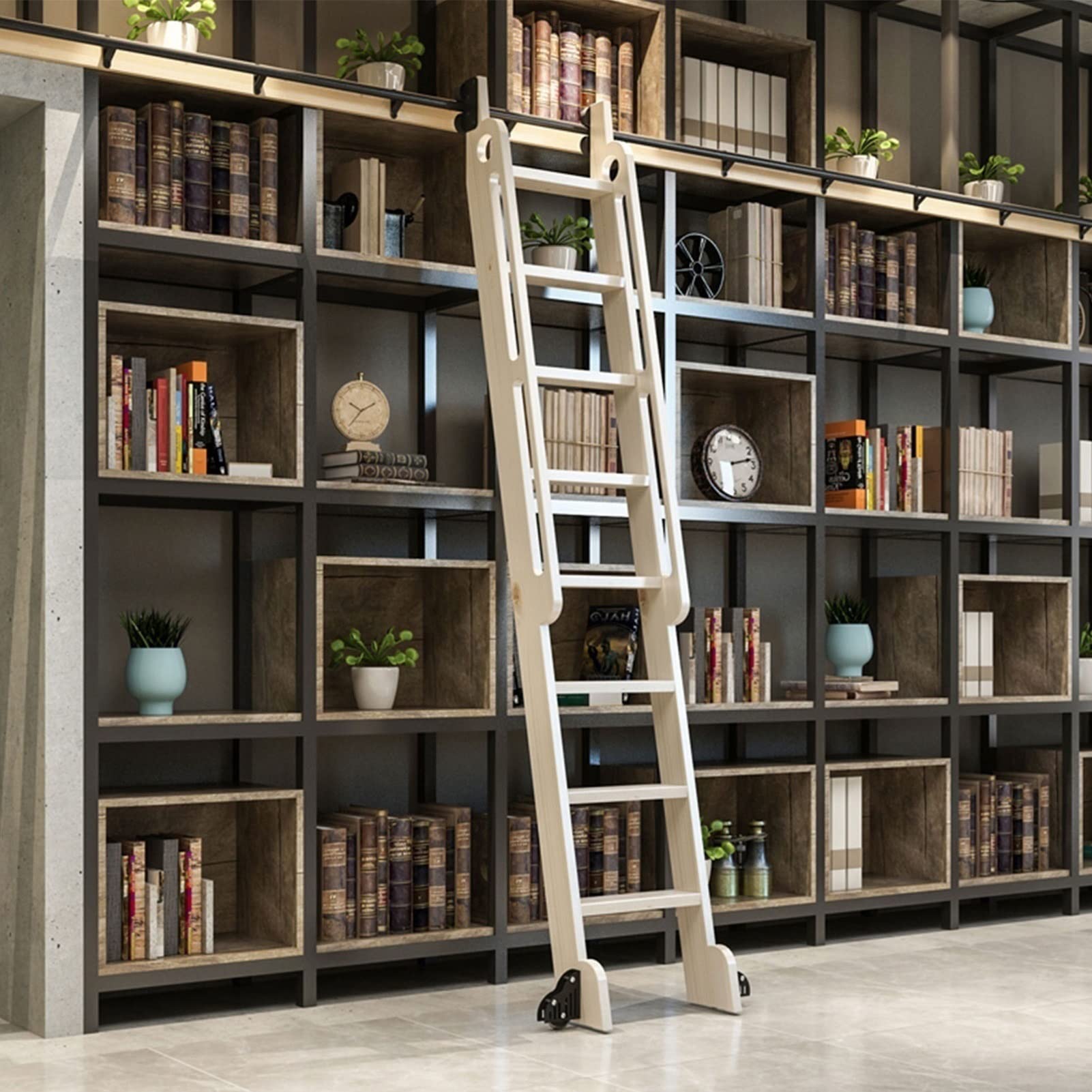 Sliding Ladder Hardware Kit - Black Steel Round Tube Track System for Rolling Library Ladders (3.3ft to 20ft Adjustable) | Heavy Duty Barn Door Rail Kit for Home, Office & Warehouse Use