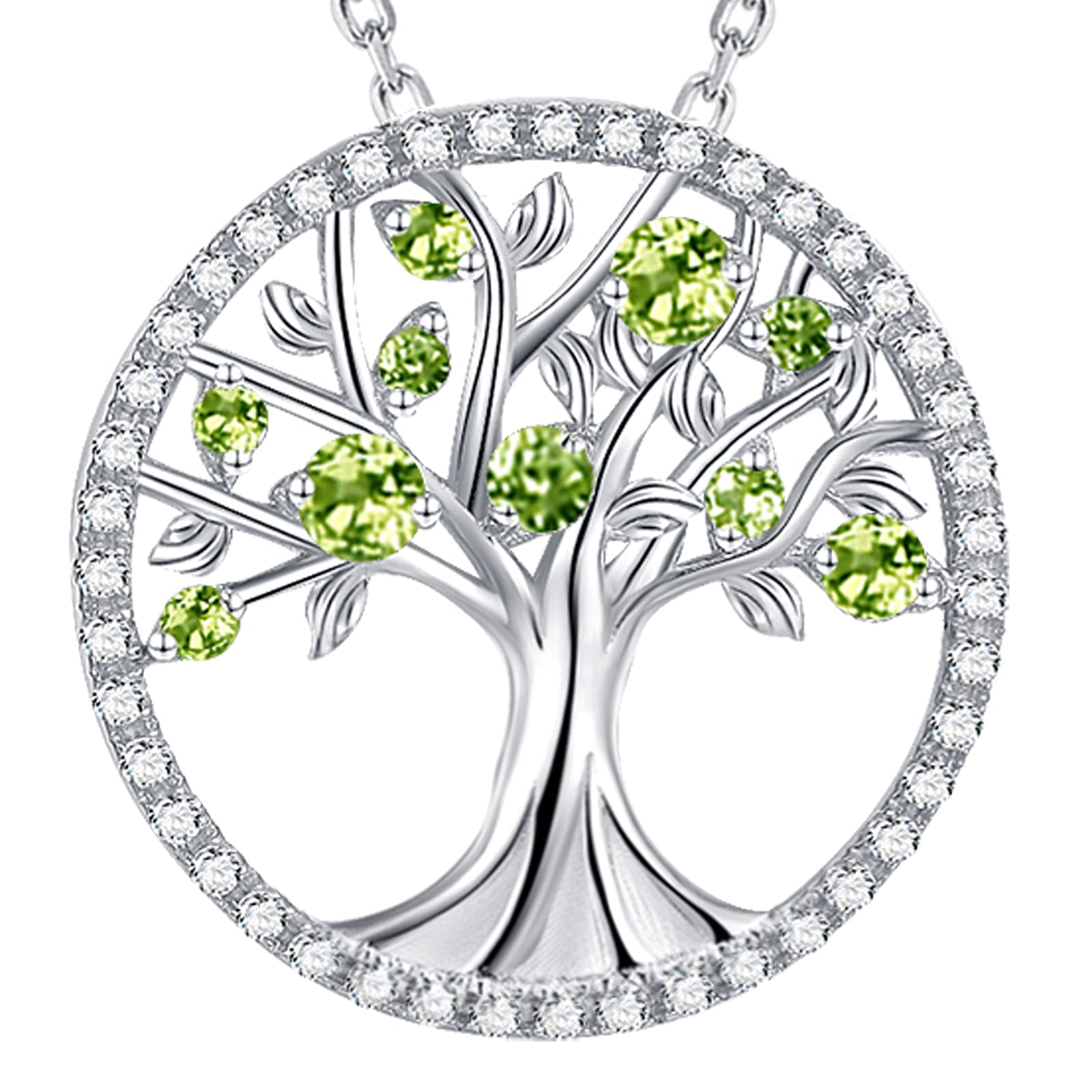 ELDA & CO. Tree of Life Necklace for Women - August & September Birthstone Jewelry with Peridot & Blue Sapphire, S925 Sterling Silver Gift for Wife, Mom, Her - Perfect for Birthday, Anniversary & Special Occasions