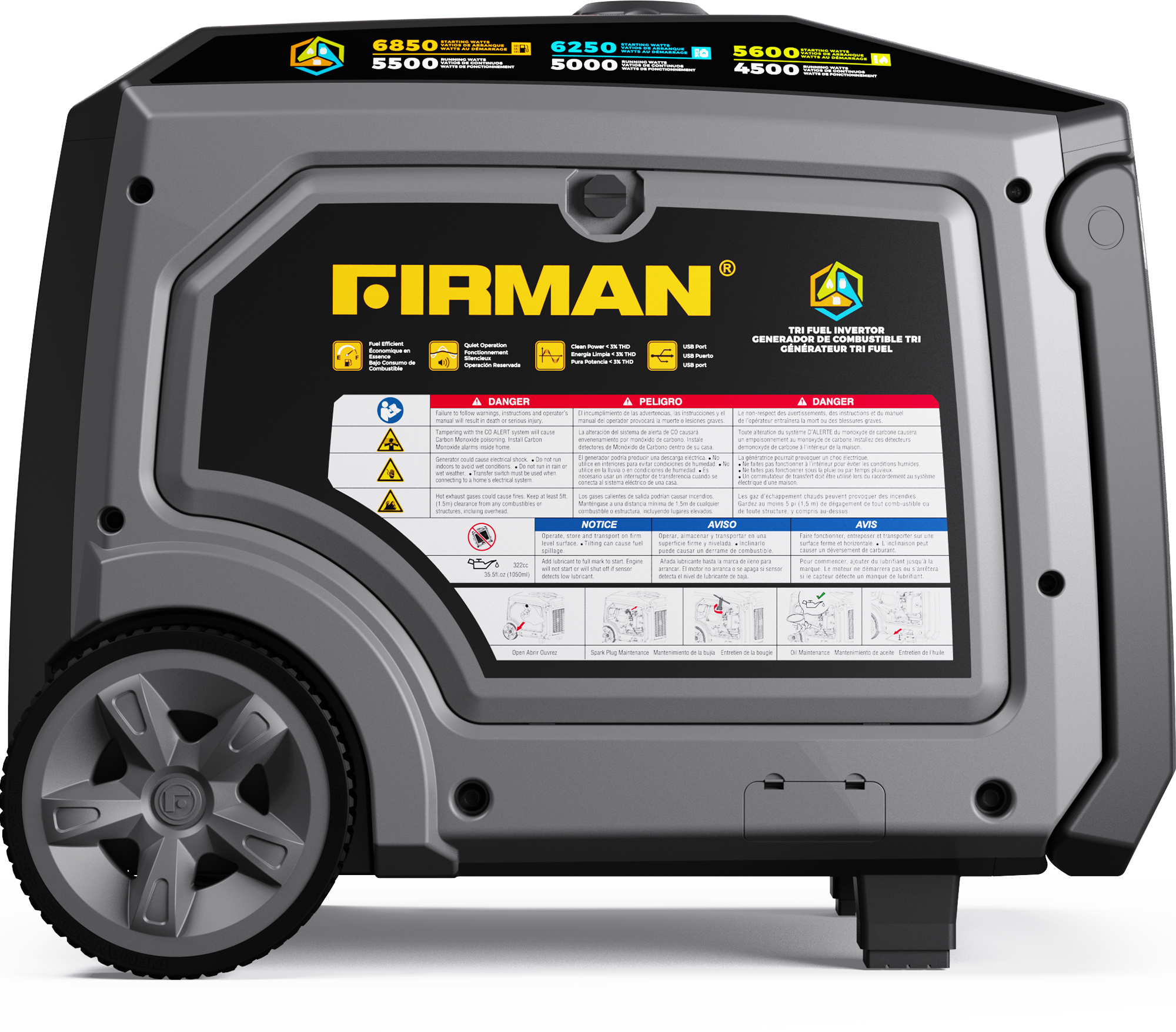 6850W Tri-Fuel Inverter Generator with Electric Start & CO Alert - Portable Power for Camping, RV, Home Backup & Emergency Use