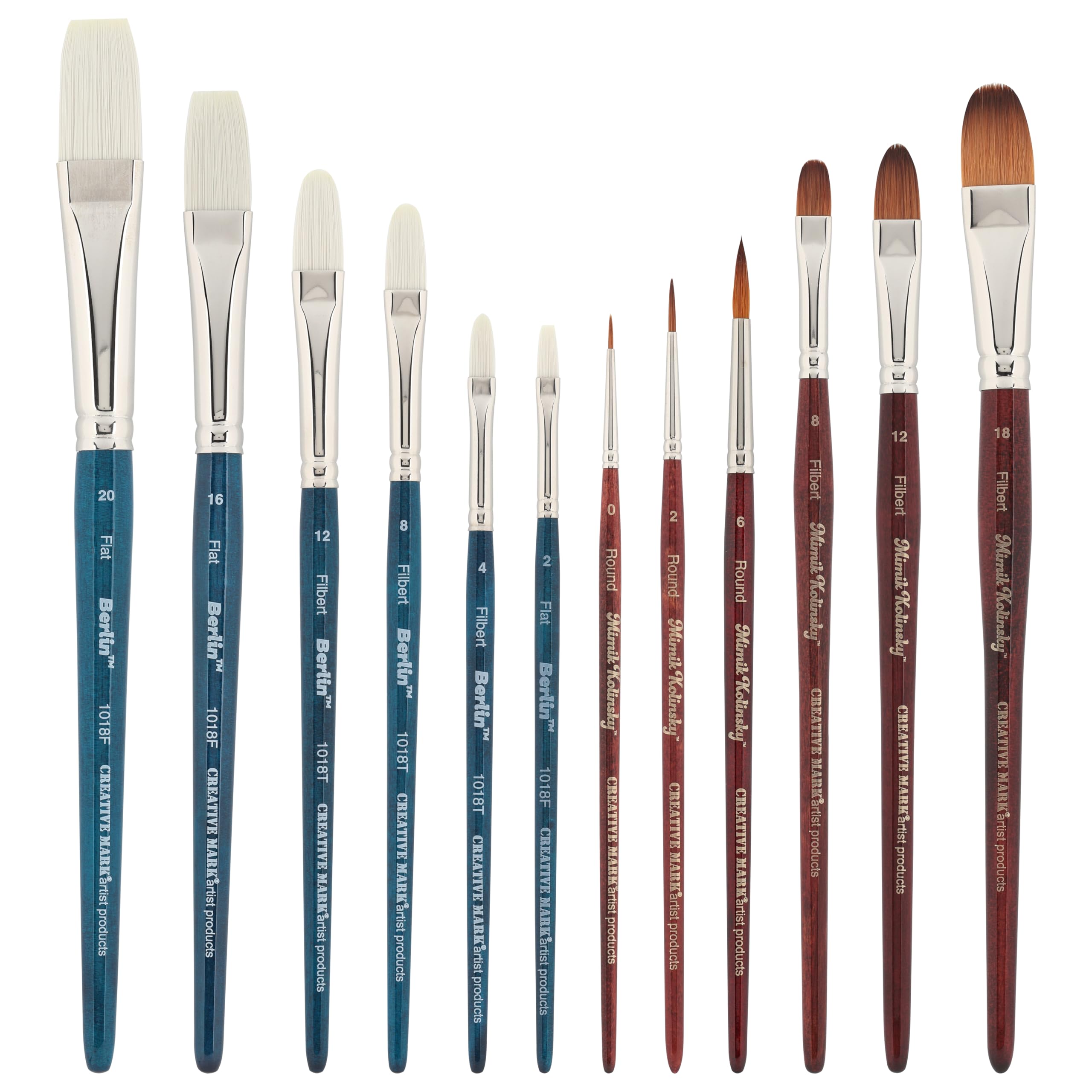 Creative Mark Mimik Kolinsky Synthetic Sable Short Handle Paint Brushes - Professional Artist Brush Set of 12 for Oil, Acrylic & Watercolor Painting - Perfect for Studio, Classroom & Home Art Projects