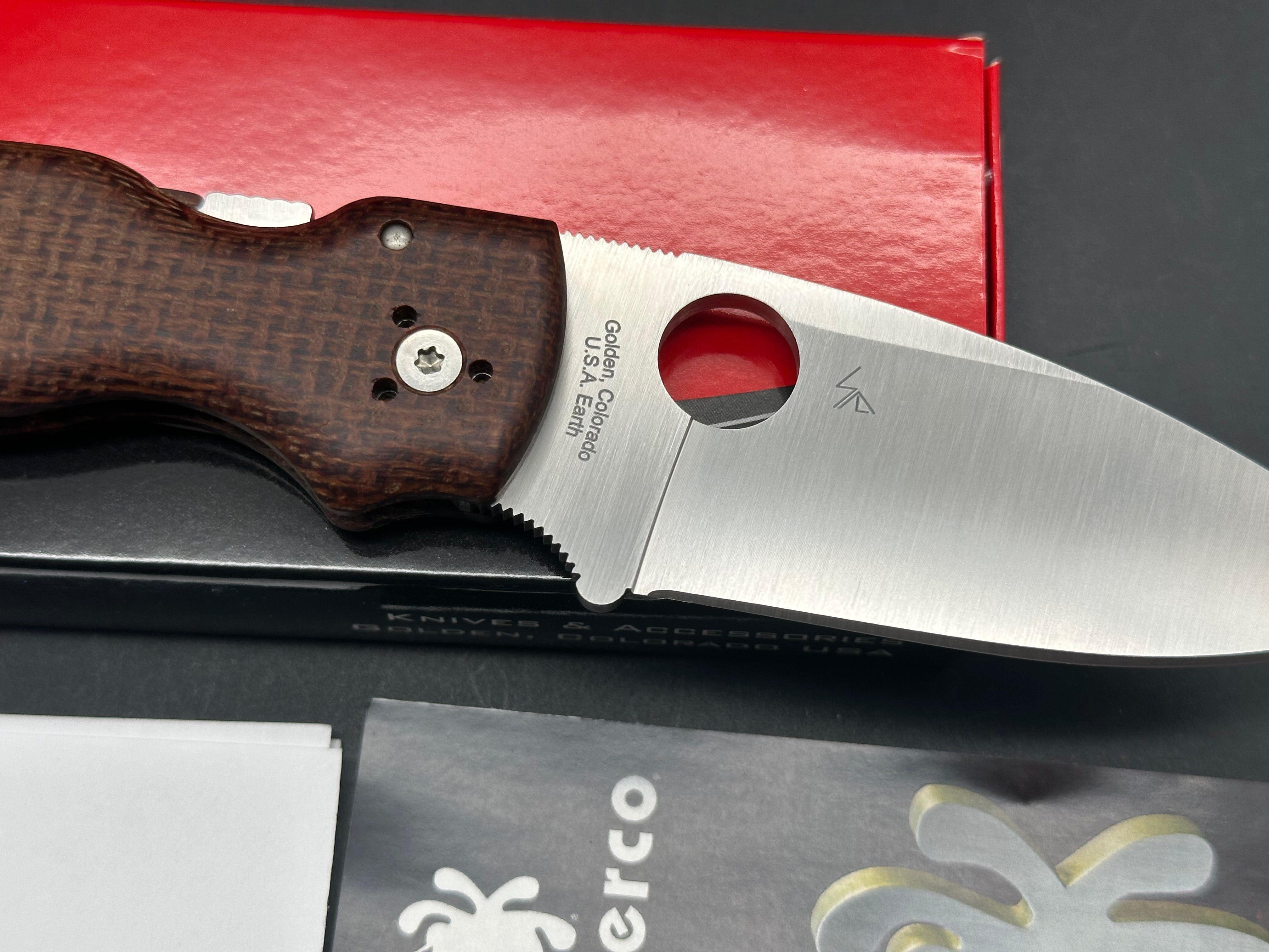 Spyderco Shaman Folding Knife with Burlap Micarta Handle & S90V Blade - Knife Center Exclusive for Outdoor, Camping, and EDC Use