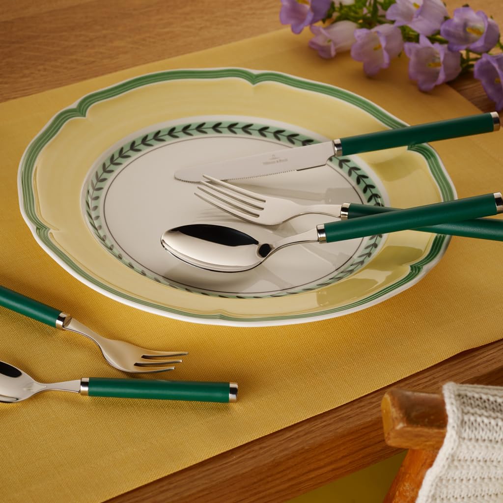 Villeroy & Boch Play! Green Garden Cutlery Set - 30-Piece Stainless Steel Flatware with Green Plastic Handles for 6 People | Outdoor Dining, Picnics, Camping & BBQ Parties
