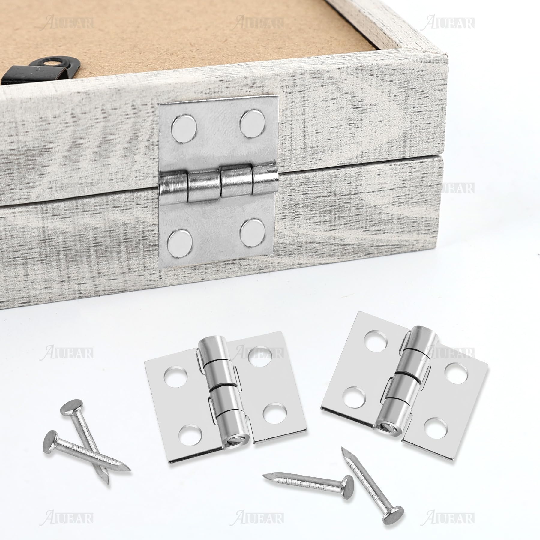 50 Pack Miniature Hinges with 200 Screws - 180 Degree Rotation Silver Jewelry Box Hardware for Furniture, Craft, Closet & Cabinet - Perfect for DIY Projects, Small Woodworking & Home Decor Upgrades