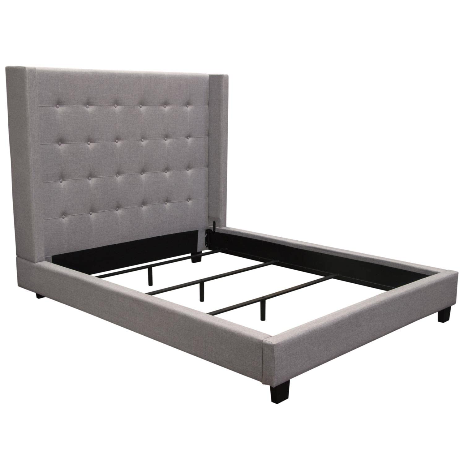 Luxury Diamond Tufted Wingback Bed Frame - Light Gray Upholstered Eastern King Size (93