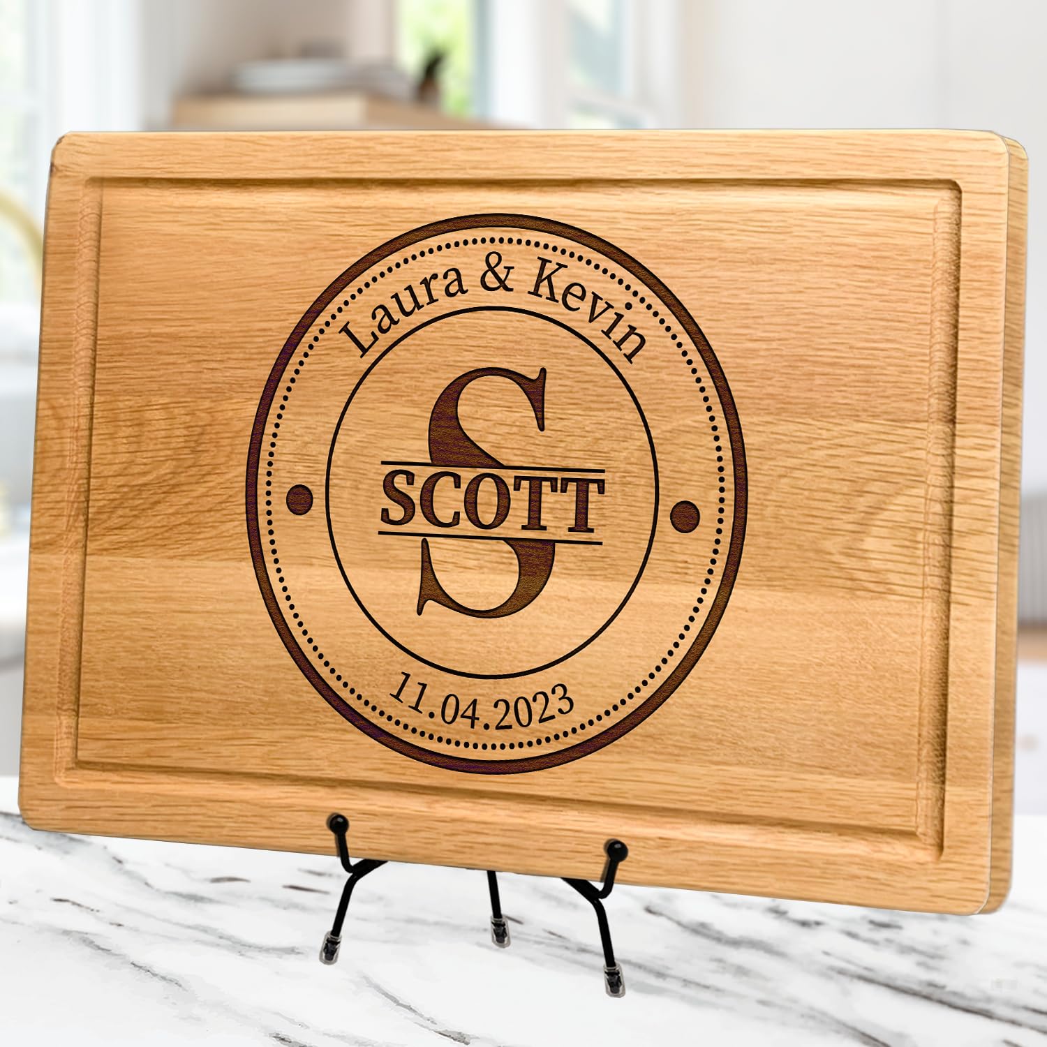 Custom Engraved Wooden Cutting Board - Personalized Wedding, Anniversary & Housewarming Gift for Couples, Parents & New Homeowners | Large Oak Kitchen Decor for Cooking & Home Decor
