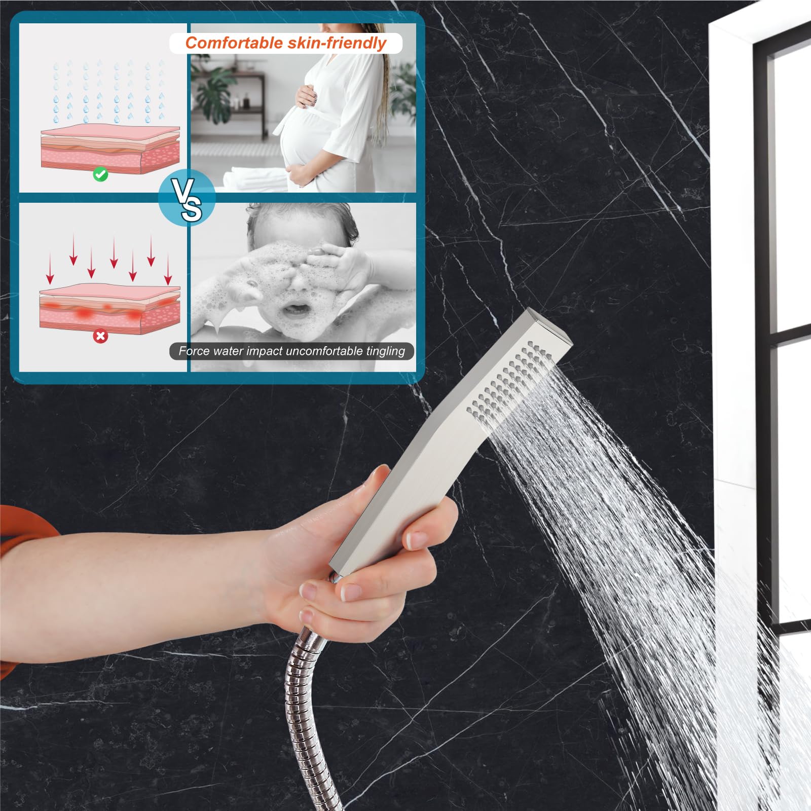 Midanya Wall Mount Bathtub Faucet with Handheld Shower - Brushed Nickel Single Handle Waterfall Tub Filler - Commercial Grade Bathroom Mixer Tap with Curved Spout & Hand-Shower System | Perfect for Spa-Like Bathing Experience & Modern Bathroom Decor