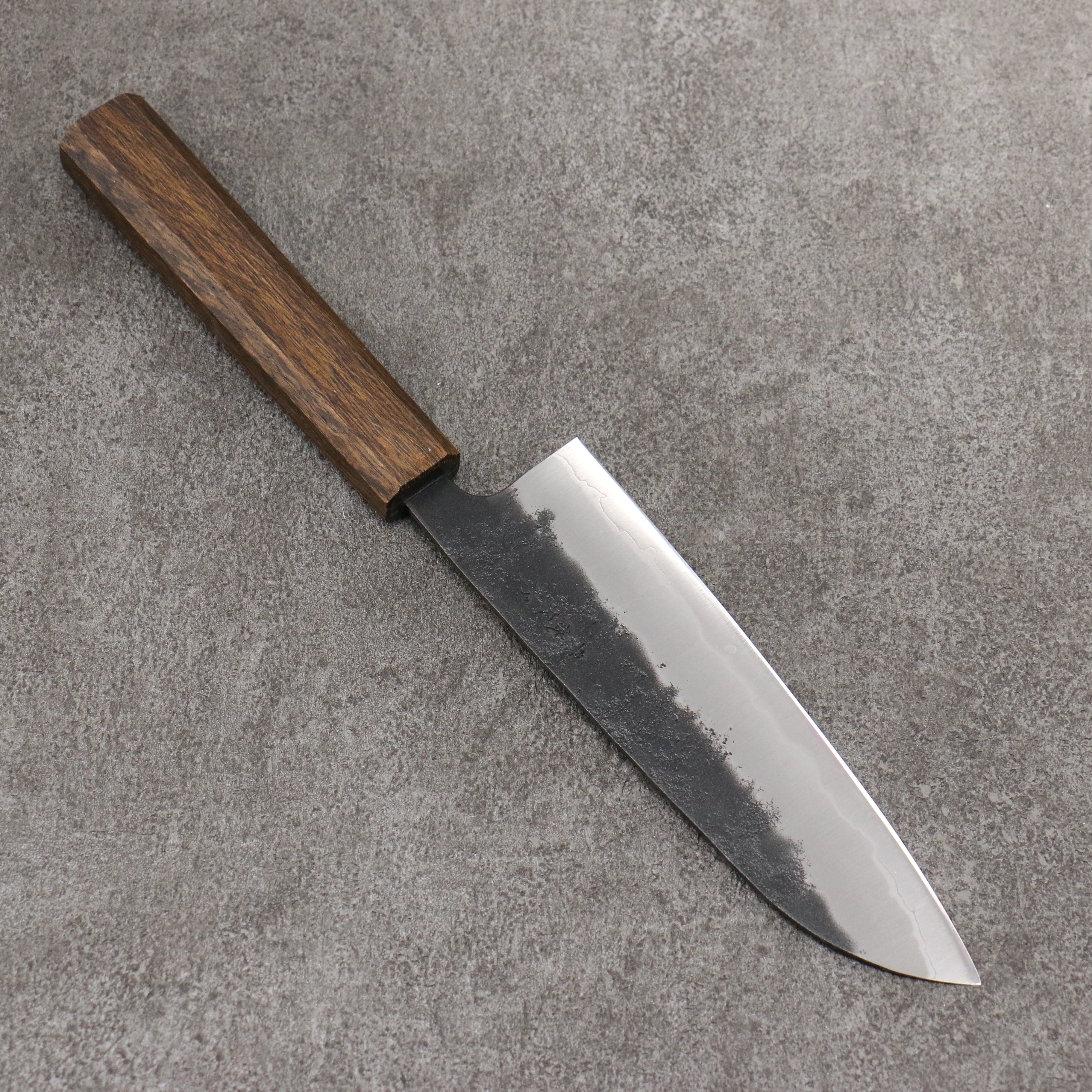 Oul Blue Super Black Nashiji Santoku Knife 165mm with Oak Handle - Premium Japanese Kitchen Knife for Slicing, Dicing & Chopping Vegetables, Meat & Fish