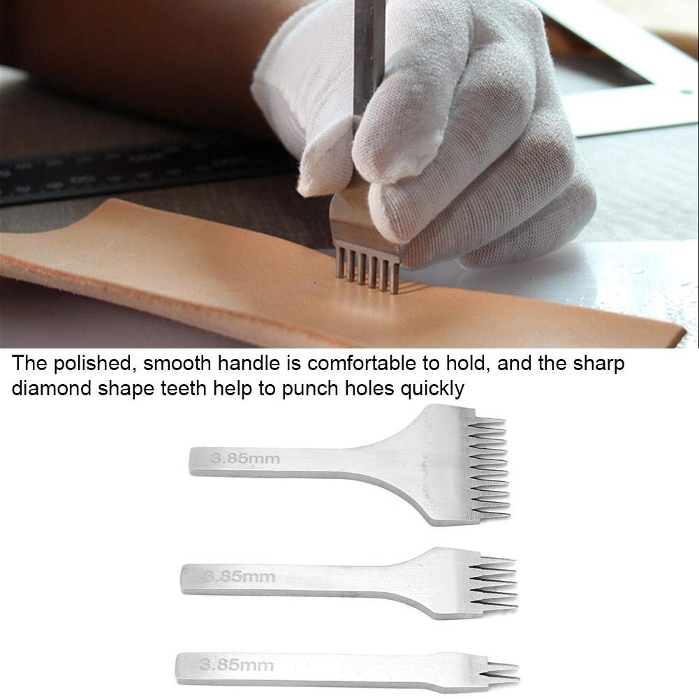 3-Piece Leather Hole Punch Set - 2.7/3.0/3.38/3.85mm Sizes with 2/5/10 Prong Options - Professional Leather Craft Tools for Lacing, Stitching & DIY Projects - Perfect for Leatherworking, Belt Making & Shoe Repair