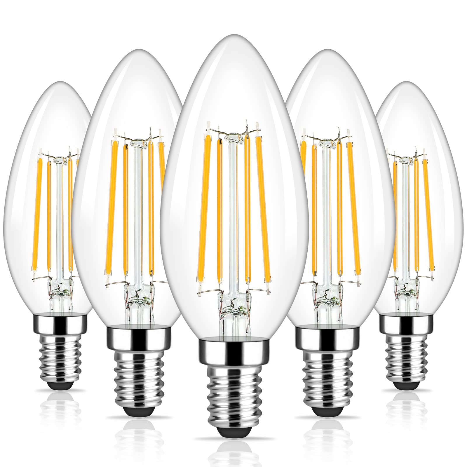 Brightever E12 LED Candelabra Light Bulbs 60W Equivalent, 5-Pack B11 6W Chandelier Bulbs, 620 Lumens 2700K Warm White Candle Light Bulbs - Clear Glass for Wall Sconces, Ceiling Fixtures & Decorative Lighting