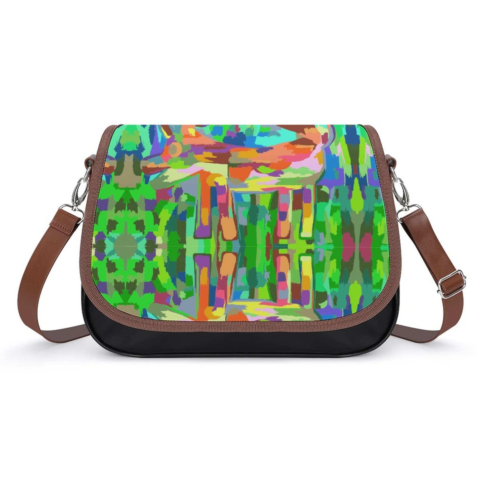 Vintage Leather Crossbody Bag for Women - Graffiti Dog Print, Casual & Travel