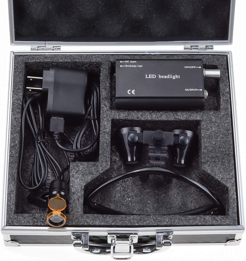 2.5X/3.5X Binocular Dental Loupes Magnifying Glasses with 5W LED Headlight Lamp - Professional Medical Magnifier with Filter & Protective Carry Case (Black, 2.5X) - Perfect for Dentists, Surgeons & Jewelry Repair