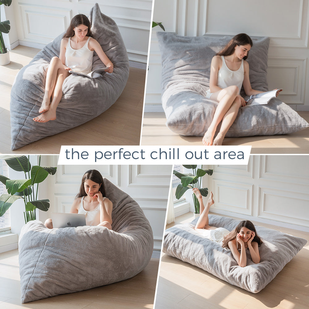 MAXYOYO 3-in-1 Gaming Bean Bag Chair - Convertible Large Floor Pillow with Removable Machine Washable Cover (Grey) - Perfect for Gaming, Lounging & Sleepovers