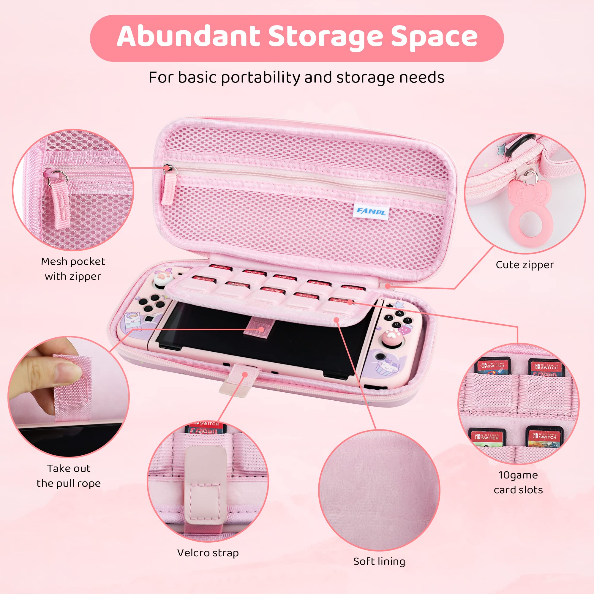 **Pink Unicorn Nintendo Switch OLED Travel Carrying Case - Slim Portable Storage Bag with Soft TPU Cover, Shoulder Strap, Screen Protector & 2 Thumb Caps - Perfect for Gaming On-The-Go & Travel Accessories**