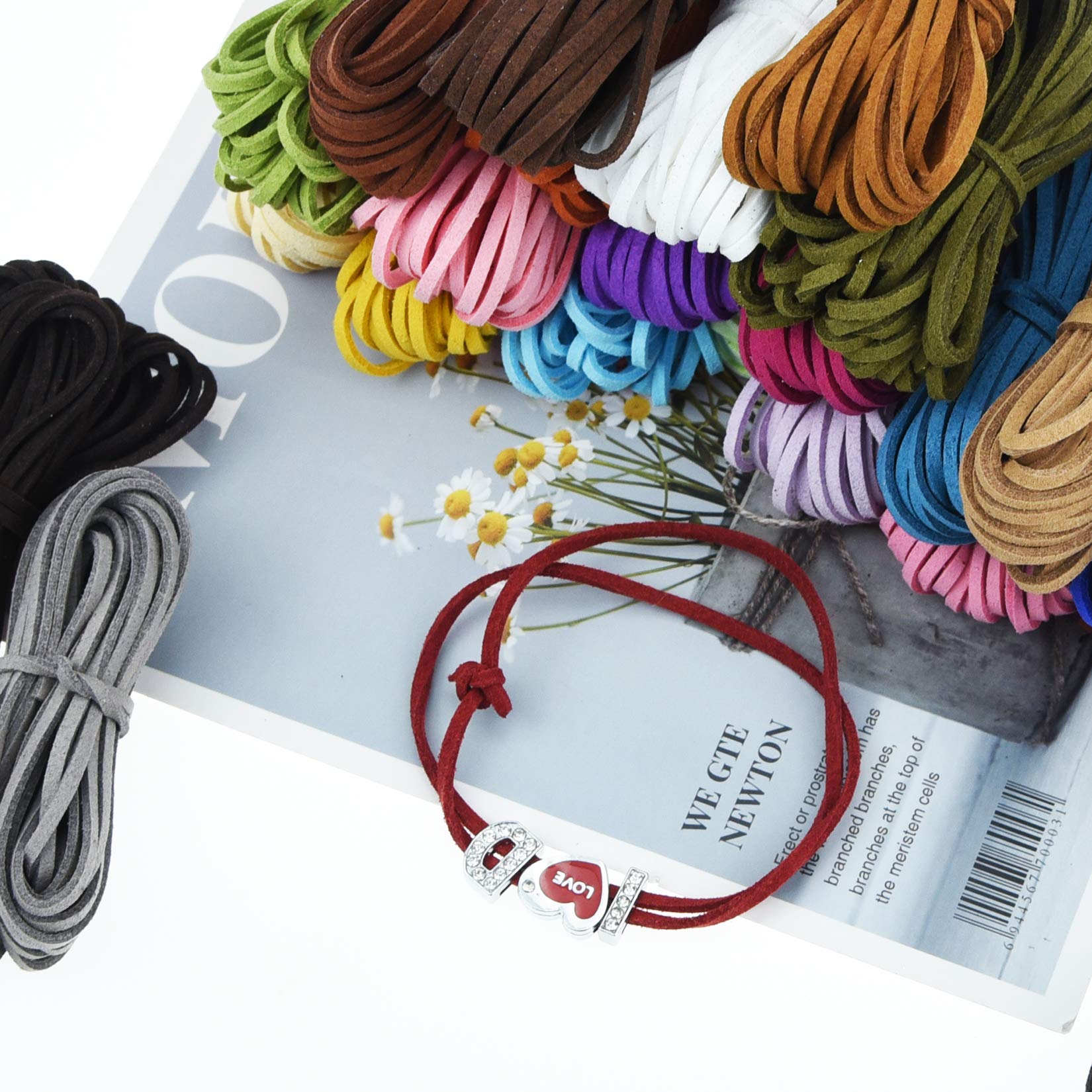 Lystaii 130 Yards 24 Bundles Suede Leather Cord - 2.6mm x 1.5mm Flat Faux Leather Lace for DIY Bracelet, Necklace, Beading & Handmade Crafts | Perfect for Jewelry Making, Macrame, Scrapbooking & Home Decor Projects