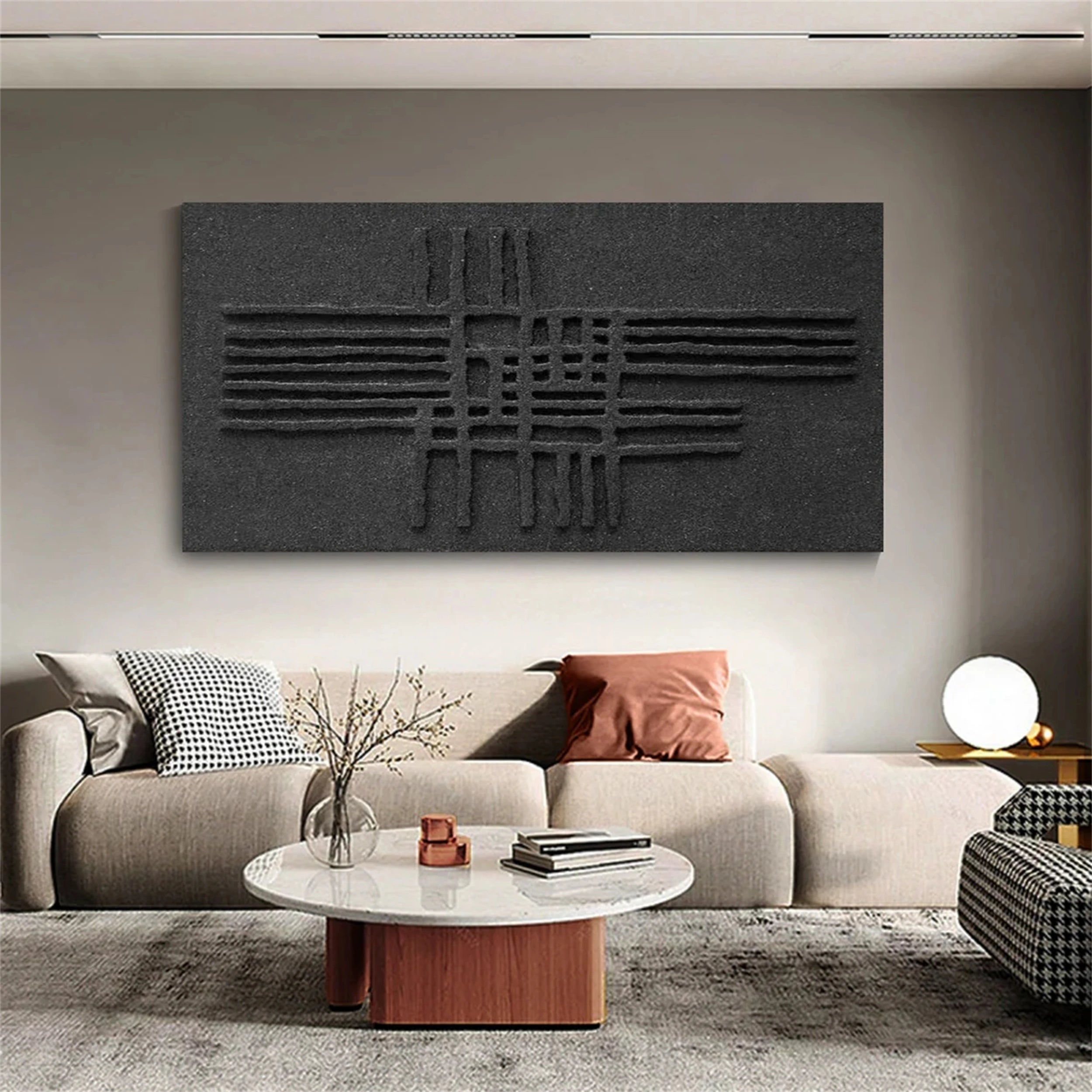 Black Plaster Art Minimalist Textured Painting - Modern Abstract Wall Decor for Living Room, Bedroom & Office | MZ062