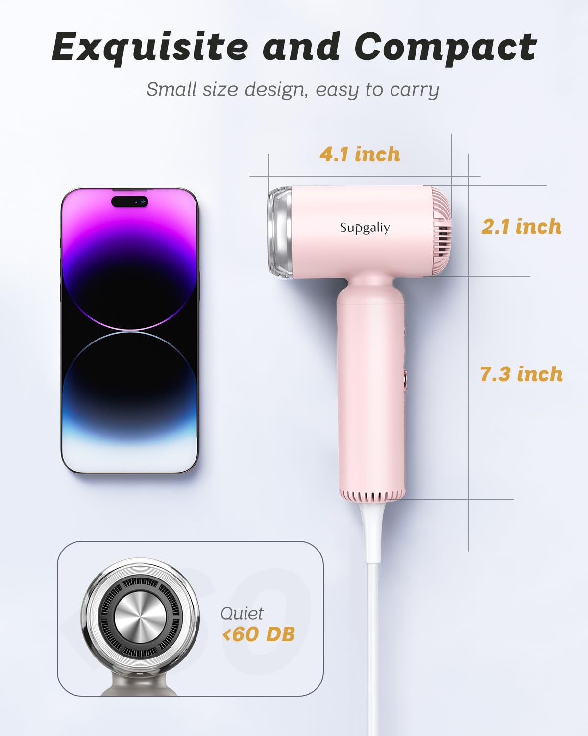 Professional Ionic Hair Dryer 110V - High Speed Motor for Fast Drying, Lightweight & Quiet Blow Dryer with Magnetic Diffuser & Concentrator | Perfect for Home Use & Travel Styling