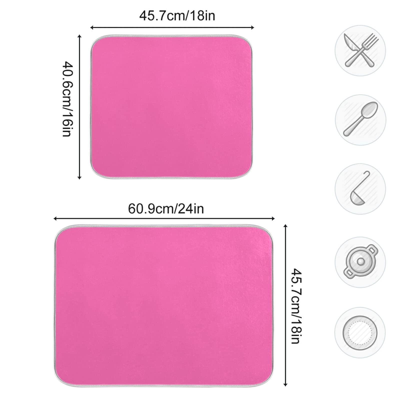 Extra Large Hot Pink Microfiber Dish Drying Mat - 18x24 Inch Heat-Resistant Kitchen Counter Mat for Dishes, Utensils & Cookware | Perfect for Kitchen Countertops, Sink Areas & Dish Rack Protection