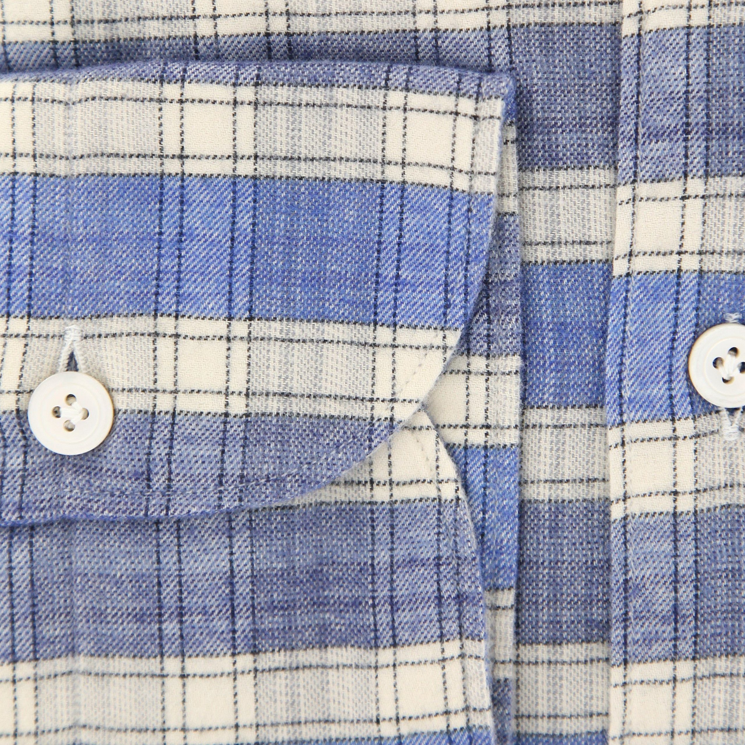 Finamore Napoli Men's Plaid Button Down Dress Shirt - Spread Collar, 100% Cotton, Extra Slim Fit for Business & Formal Occasions