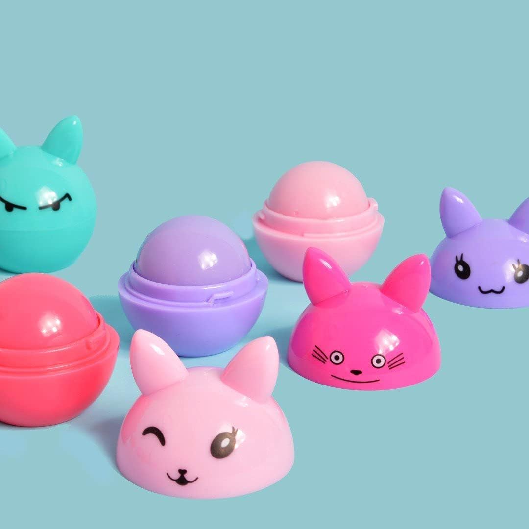 NHS Tiny Deal Cartoon-Shaped Hydrating & Moisturizing Round Ball Mini Lip Balm (2-Pack) - Multicolor for Dry Lips, Perfect for School, Travel, and Daily Lip Care
