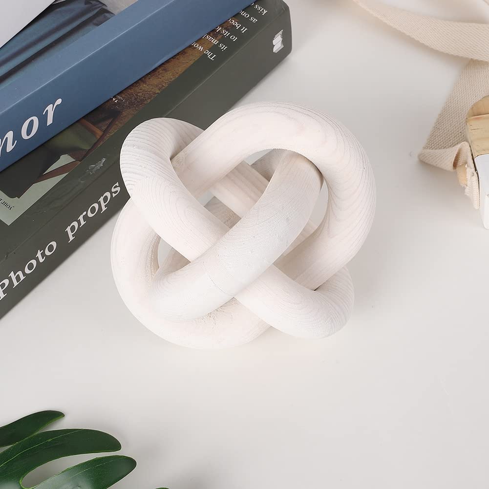 Jlong Hand Carved Wood Knot Decor - 3-Link Wood Chain Link Coffee Table Accent - Modern Farmhouse Boho Shelf Decor for Living Room, Bedroom & Office - Perfect for Rustic Home Decor, Wedding Centerpieces and Gift Ideas