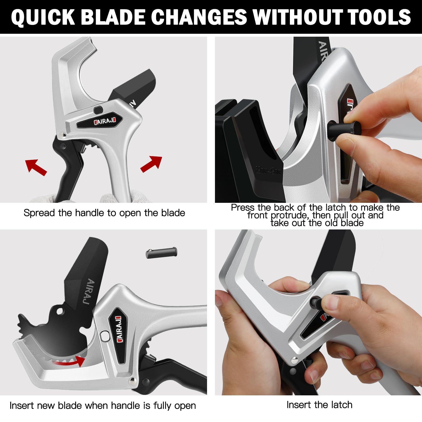 Heavy Duty AIRAJ Ratchet PVC Pipe Cutter - Cuts up to 2 Inch PVC, PEX & Plastic Pipes - One-Click Blade Replacement with Extra Spare Blade - Ideal for Plumbing, DIY Projects & Pipe Installation