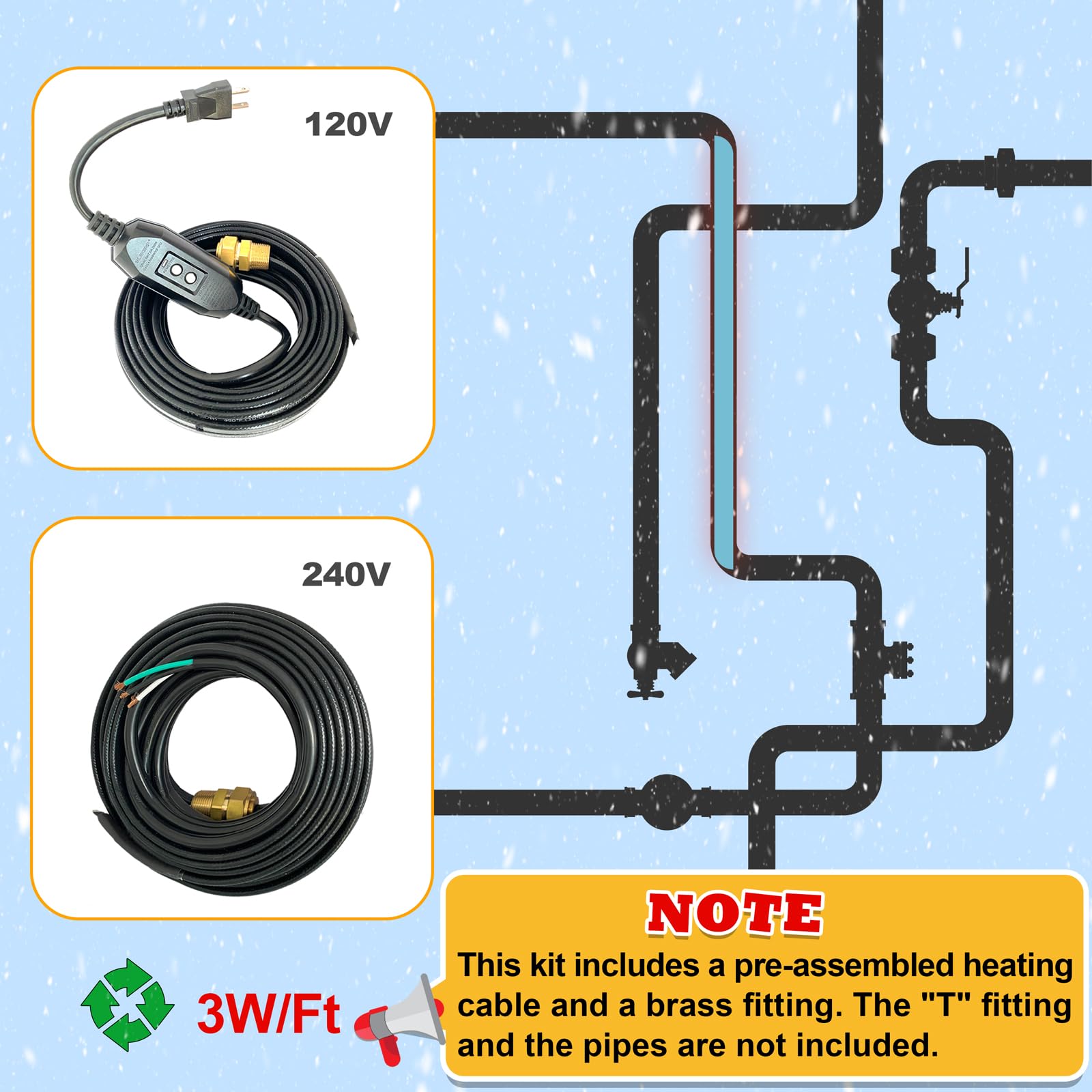 MAXKOSKO 100 Ft 120V Self-Regulating Heating Cable for Pipe Freeze Protection - Works with Plastic & Metal Pipes | Ideal for Home Plumbing, RV Water Lines & Outdoor Pipe Winterization