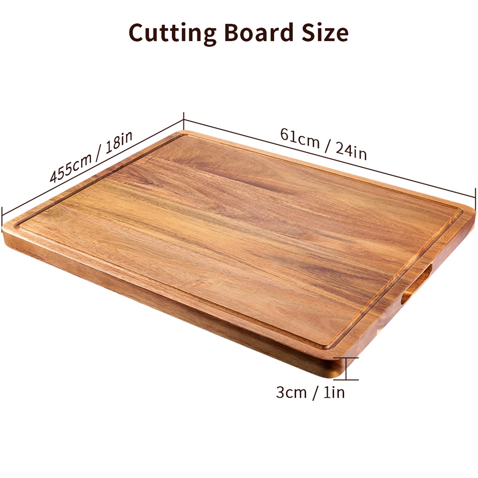 Premium Acacia Wood Cutting Board - Extra Large XXL Reversible Chopping Block for Kitchen, Meat, Fruits & Vegetables | Durable Charcuterie Board for Serving, Food Prep & Entertaining