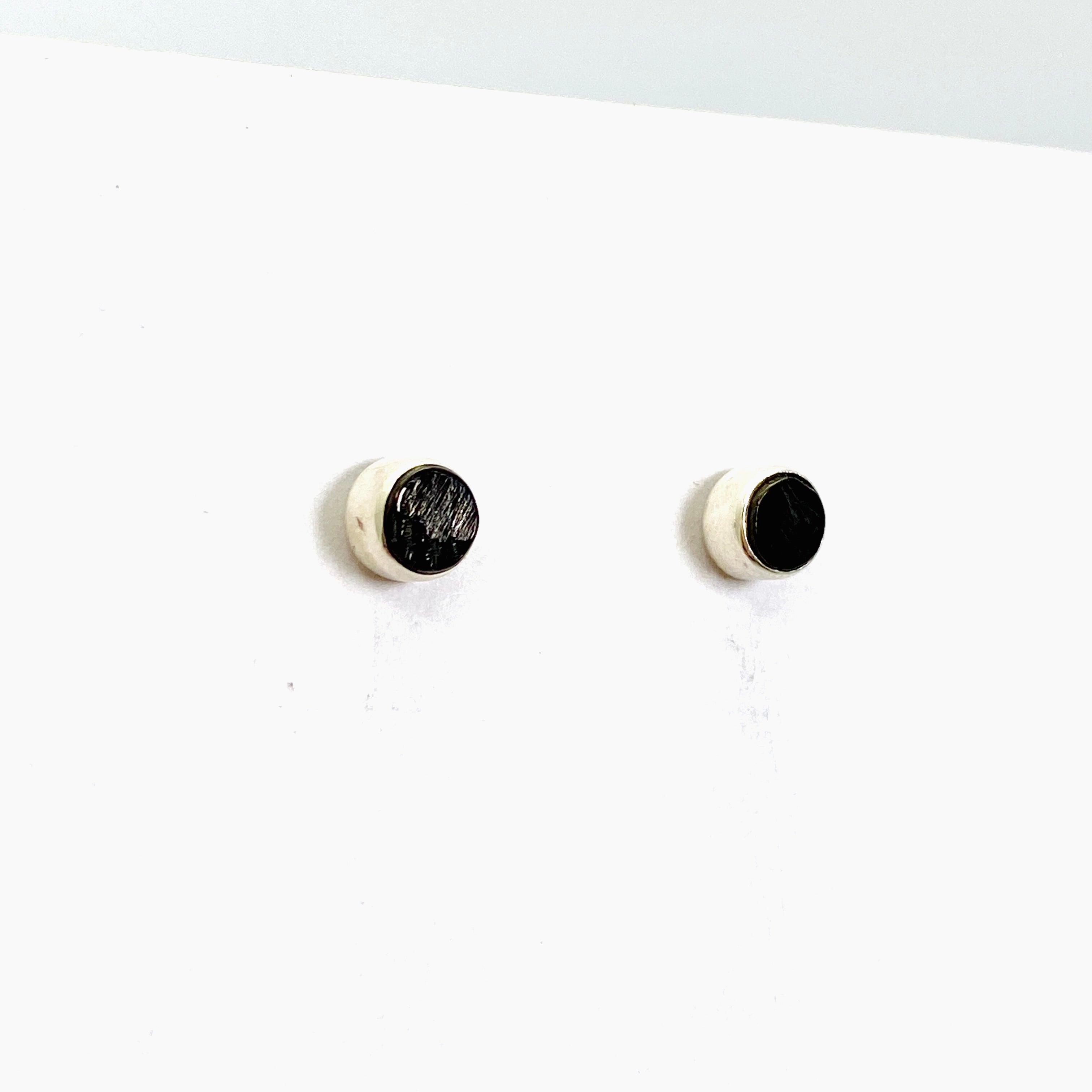 Shungite Round Raw Stud Earrings 7mm - Natural Black Stone Jewelry for Women - Perfect for Healing, Protection & Everyday Wear
