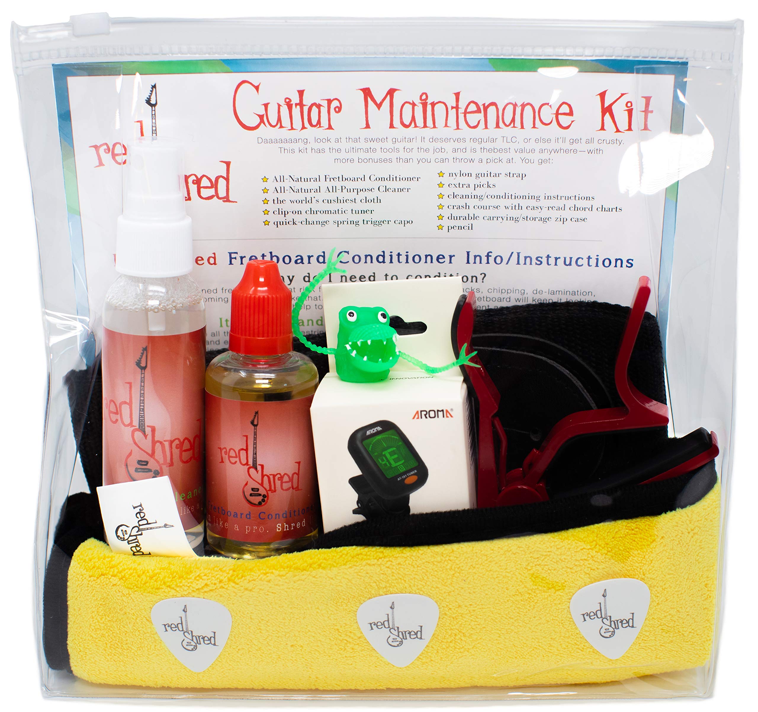 **Complete Guitar Care & Maintenance Kit - Fretboard Oil, Cleaner, Microfiber Cloth, Tuner & More | Essential Accessories for Guitar & Bass Players | Perfect for Cleaning, Tuning & Protecting Your Instrument**
