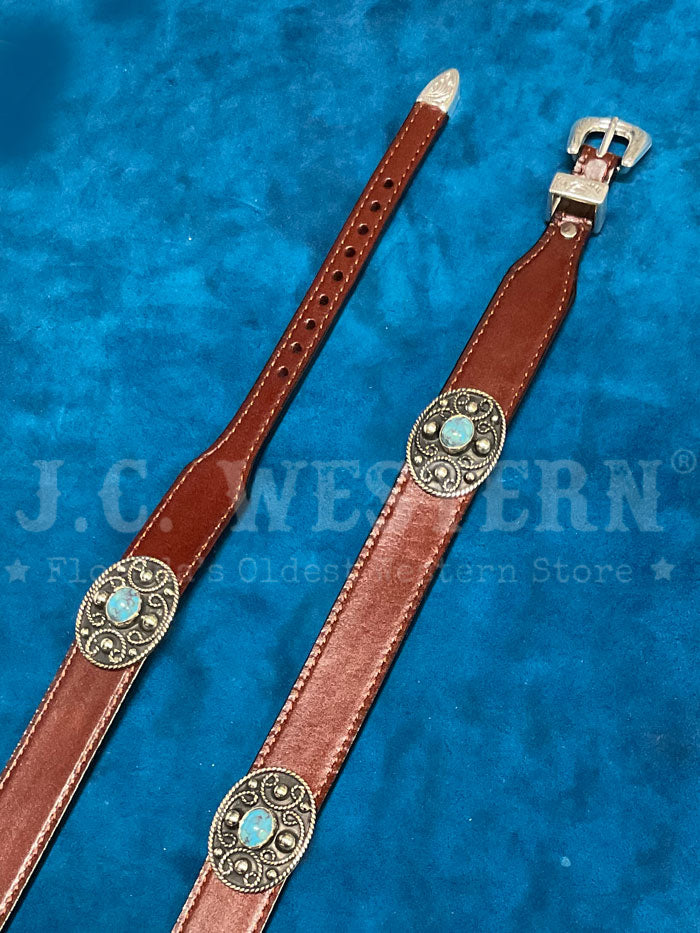 Fashionwest LC 89 BR Turquoise Conchos Leather Hatband for Cowboy Hats - Western Style Brown Hat Band for Men & Women - Perfect for Rodeo, Country Music Festivals and Western Fashion Accessories