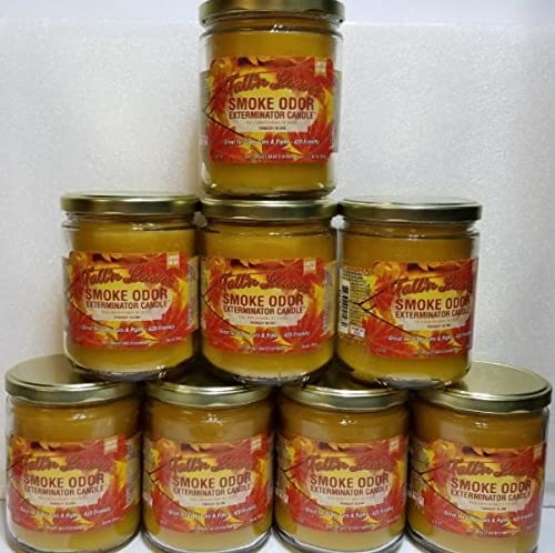 Smoke Odor Eliminator Candle - 13 oz Fall'n Leaves Scented Jar Candle (Set of 8) | Freshen Home, Remove Cooking & Cigarette Smells | Perfect for Living Room, Bedroom & Bathroom