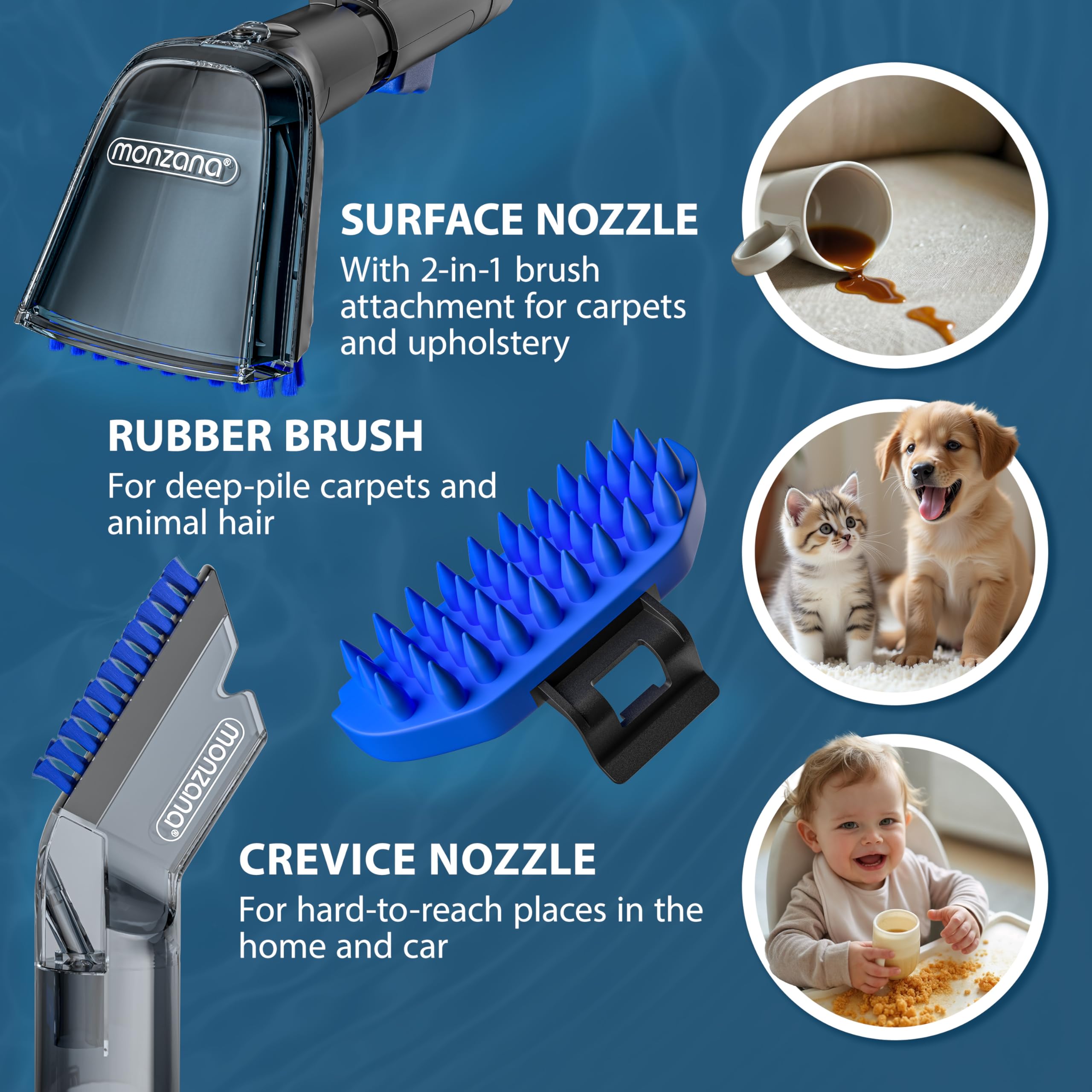 MONZANA® 400W SC4000 Powerful Upholstery & Carpet Cleaner with 2-in-1 Brush Attachment - 1500ml Large Tank Wet Vacuum for Deep Cleaning Sofas, Mattresses, Car Seats & Home Furniture | Lightweight 3.5kg Portable Design