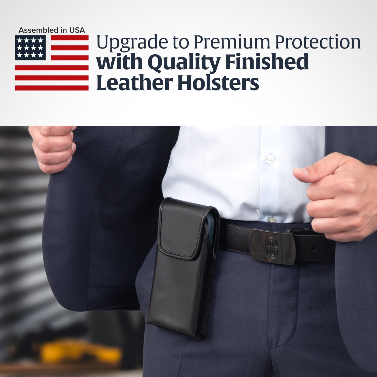 Premium Leather Phone Holster for iPhone 14/14 Pro/13/13 Pro/12/12 Pro - Black Belt Clip Phone Holder with Magnetic Closure & Metal Clip - Fits Bulky Cases - Perfect for Outdoor Activities, Work & Travel