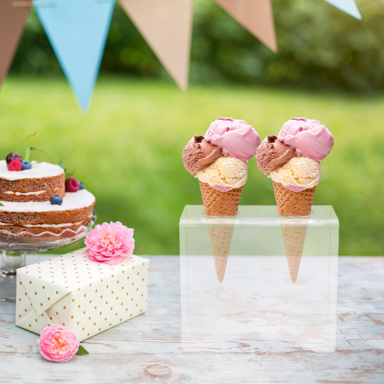UPKOCH Clear Acrylic Ice Cream Cone Holder - 2 Hole Food Display Stand for Sushi Rolls, Desserts & Party Snacks - Perfect for Birthday, Wedding & Anniversary Celebrations (Kitchen & Buffet Serving Essential)