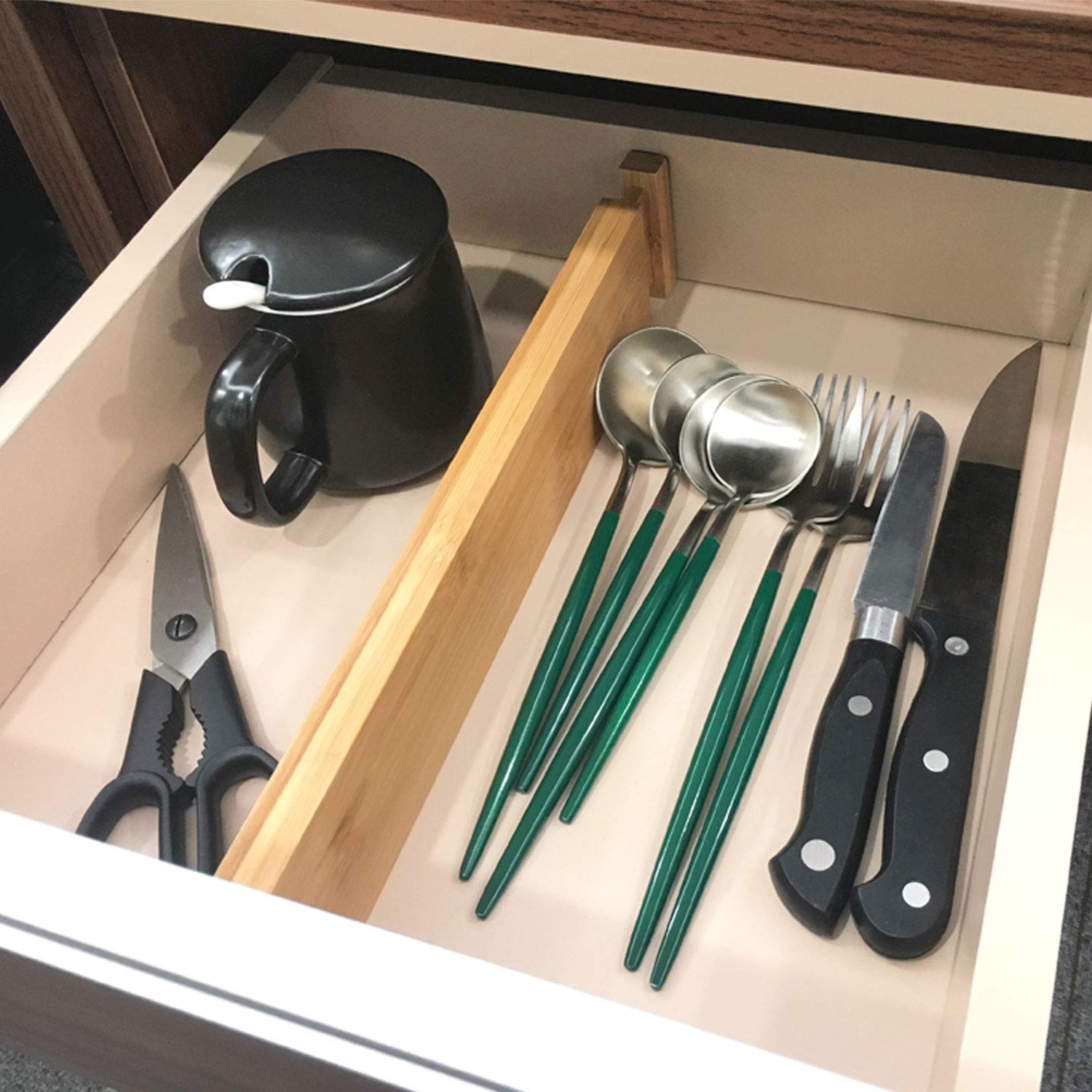 Adjustable Bamboo Drawer Organizers 6-Pack - Expandable Kitchen, Bedroom & Bathroom Drawer Dividers for Dressers, Cabinets & Office Storage - Perfect for Clutter-Free Organization