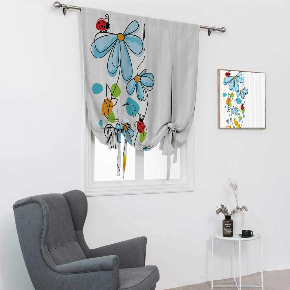 Ladybugs Roman Shades for Windows - Floral & Oval Dome Ladybug Design, Never Ending Love Story & Luck Symbol, 39