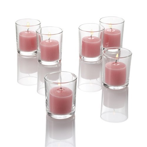 144-Pack Richland Unscented Pink Votive Candles & Clear Glass Eastland Votive Holders - Perfect for Weddings, Parties, Home Decor, and Romantic Ambiance