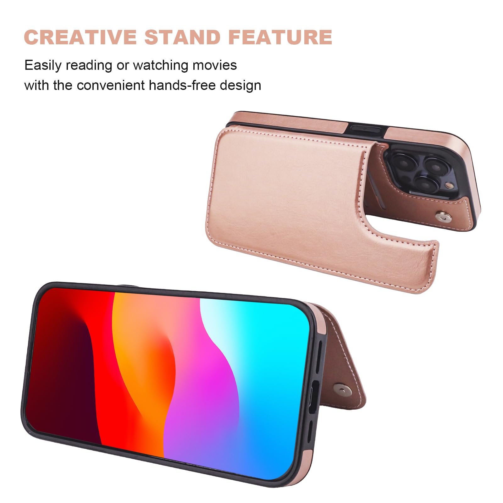 iPhone 15 Pro Max Wallet Case with Card Holder & Kickstand - PU Leather Magnetic Clasp Shockproof Cover for 6.7