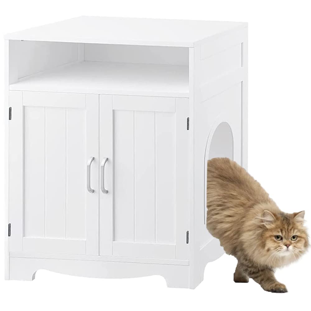 BeeNbkks Wooden Cat Litter Box Furniture - Hidden Washroom Enclosure with Cat House Nightstand, Indoor Pet Cabinet Crate for Home Decor | Perfect for Living Rooms, Bedrooms & Small Spaces
