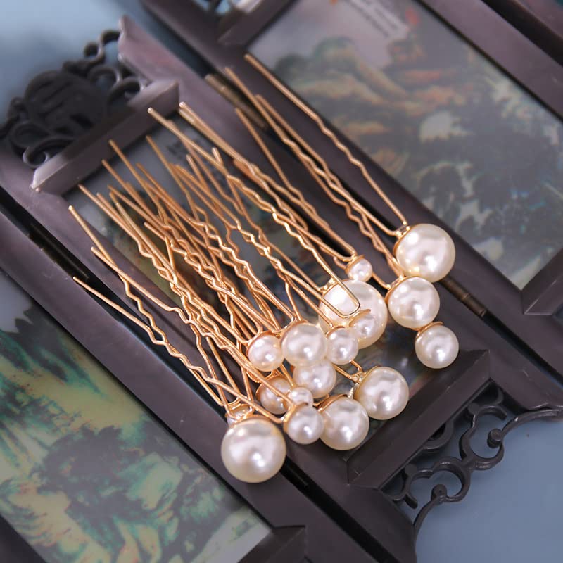 Ashkash 9-Piece U-Shaped Wedding Pearl Hairpins Set - Rhinestone Bridal Hair Accessories for Brides & Bridesmaids | Pearl Bobby Pins & Hair Clips for Women (Single Pearl Design) - Perfect for Weddings, Proms & Formal Events