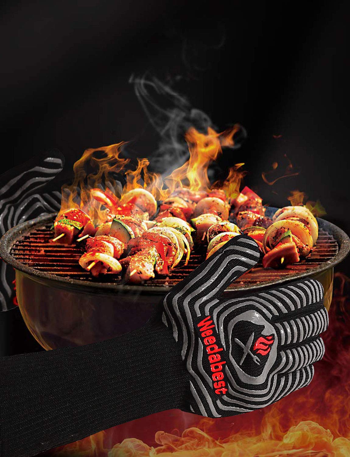 Heat Resistant BBQ Gloves 13.5 Inch - Professional Oven Mitts for Grilling, Smoking, Baking & Cooking - Flame Retardant Kitchen Gloves for Grill, Smoker, Campfire & Barbecue (Red) - Perfect for Outdoor Cooking, Backyard Parties & Hot Food Handling