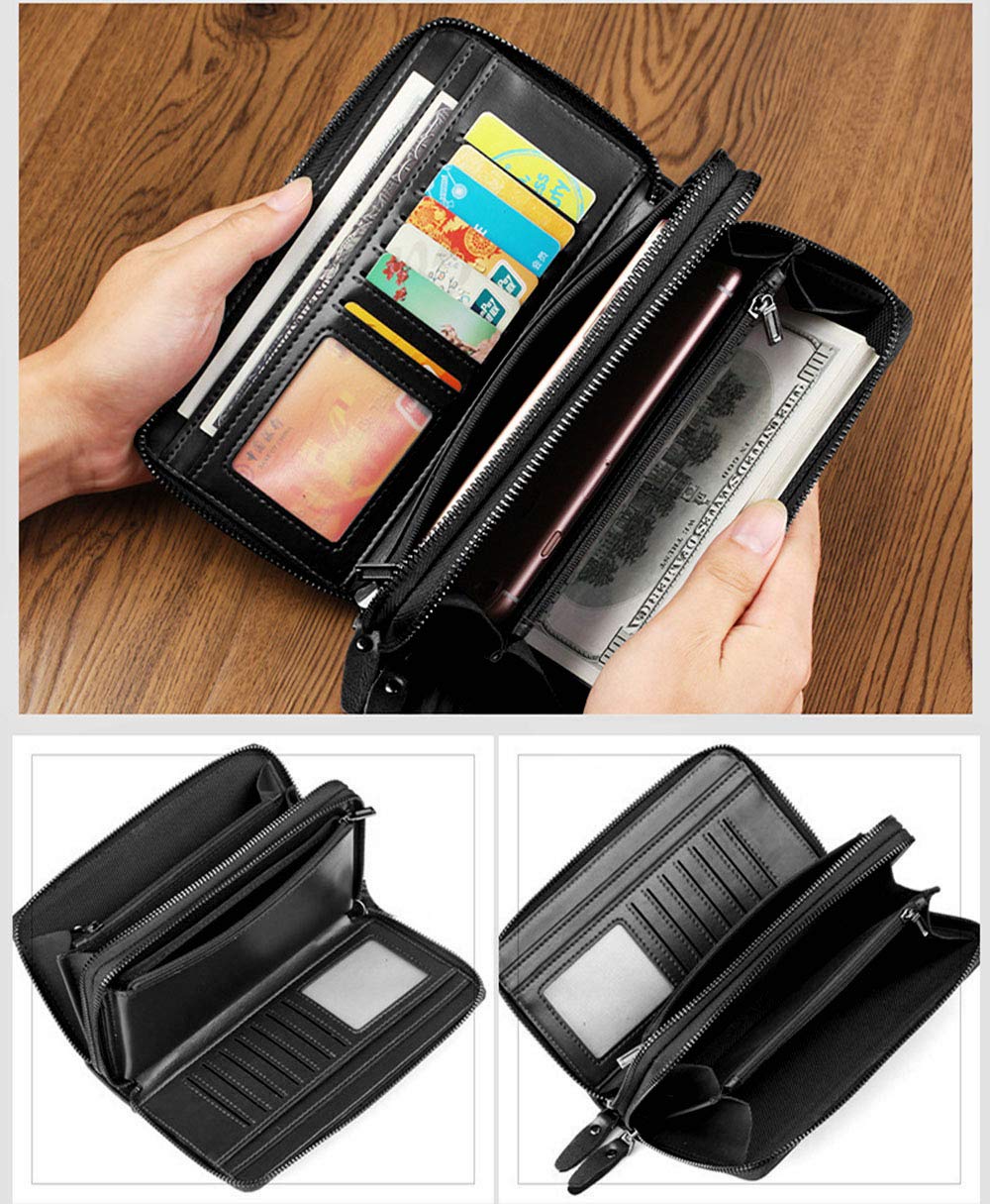 Premium Genuine Leather Business Clutch Wallet for Men - RFID Blocking, Multiple Card Slots & Zipper Pocket - Ideal for Office, Travel & Everyday Use