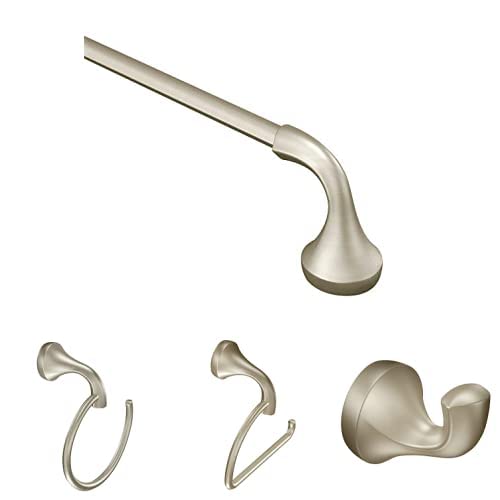 Elegant 4-Piece Bathroom Hardware Set - 18 Inch Towel Bar, Toilet Paper Holder, Towel Ring & Robe Hook in Brushed Nickel Finish | Perfect for Modern Bathrooms, Guest Suites & Spa Retreats