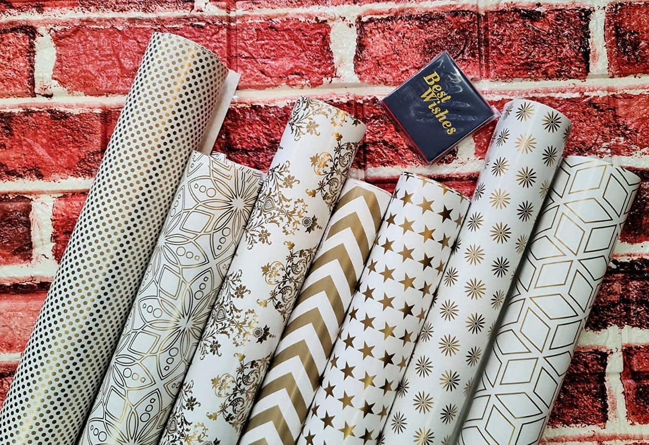 10 Pcs Golden Gift Wrapping Paper Sheets - Premium Decorative Wrapping Paper for Anniversary, Birthday, Wedding | DIY Crafts, Scrapbooking, Present Packaging | Elegant Gift Wrap for Special Occasions & Party Decorations