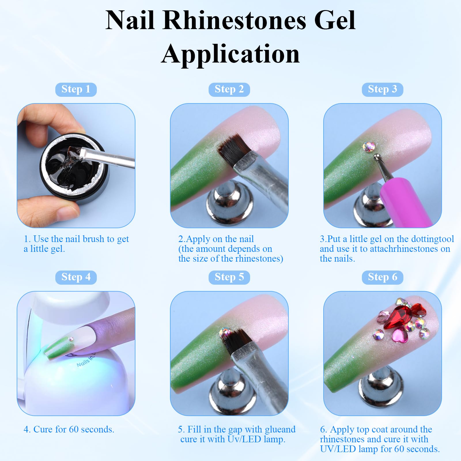 Super Strong 8ml Nail Charm Glue - Rhinestone & Jewel Adhesive with Dual-Use Brush & Dotting Tool for Nail Art Decorations (2 Pack) - Perfect for DIY Manicures, Salon Nails & Home Beauty Treatments