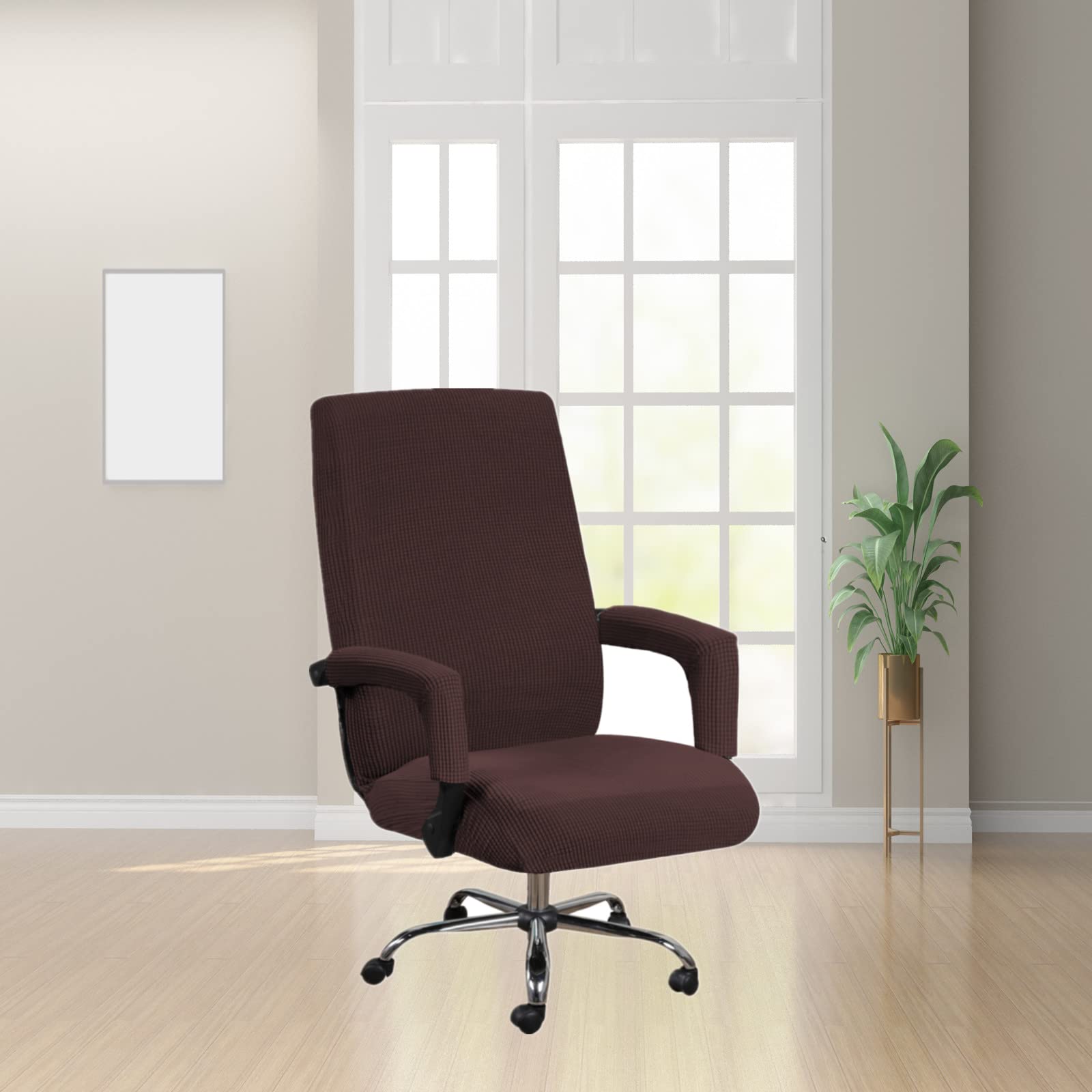 Stretchable Washable Office Chair Covers - Universal Fit for Computer & Rotating Chairs (Large, Brown) - Perfect for Home Office, Gaming & Conference Room Use