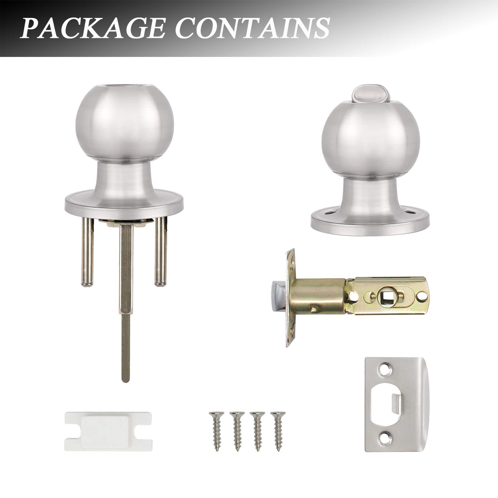 Probrico 8 Pack Satin Nickel Keyless Privacy Door Knobs - Adjustable Latch Backset for Bedroom & Bathroom Interior Doors | Secure, Easy Installation for Homes & Apartments