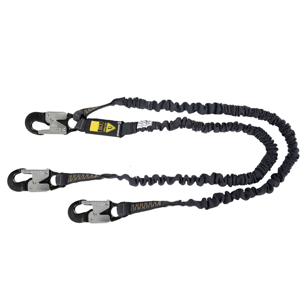 Arc Flash 6ft Internal Energy Absorbing Safety Lanyard - Aramid Fiber, Dual Leg with Aluminum Snap Hooks - Fall Protection for Electrical Workers & Industrial Use